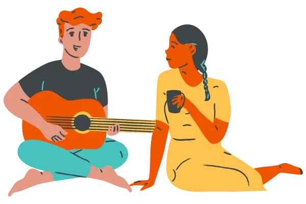 Pessoas aprendendo violão juntas
